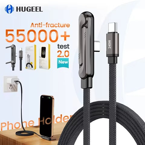 Câble de Charge Rapide 240W avec Support Téléphone Intégré  2-en-1